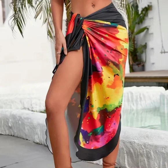 BRAND NEW Butterfly Print V Neck Cover Up, High-Stretch Criss Cross Dres… - Picture 4 of 6